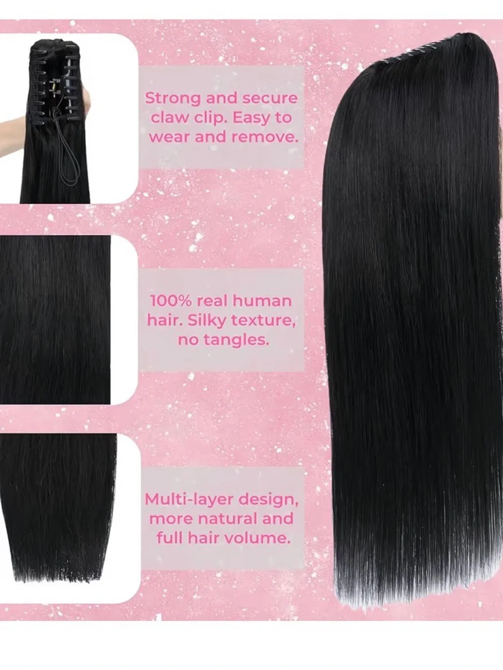14” Jet Black Women's Clip-In/Extension Hair Piece  #TE1‎